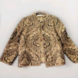 Vintage Flashback‎ Size L Multi Color Brown Tapestry Textured Jacket Blazer Boho